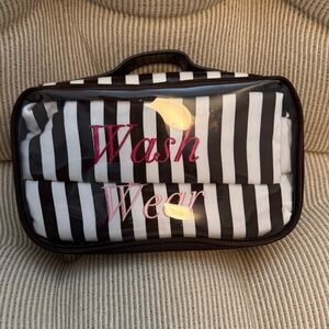 Henri Bendel Black and White Striped travel laundry Bag